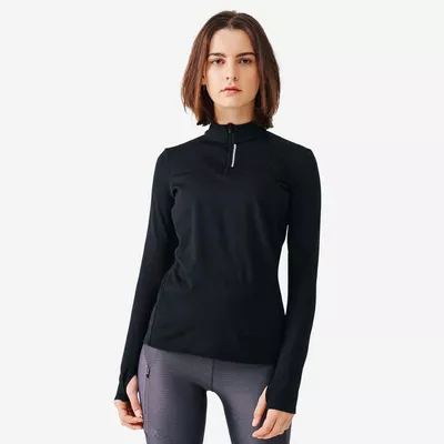 KIPRUN Laufshirt langarm Damen warm - Zip schwarz