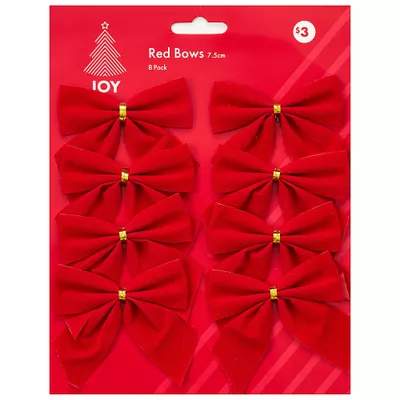 Christmas Red Bows 7.5cm 8pk