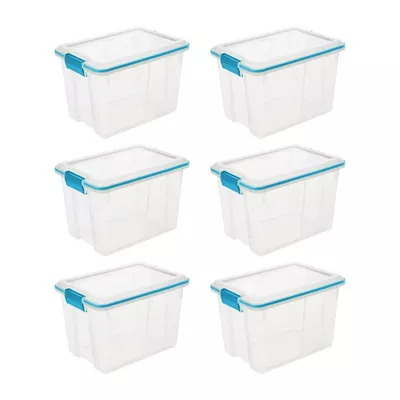 Sterilite 20 Qt Gasket Box, Stackable Storage Bin with Latching Lid, 6 Pack