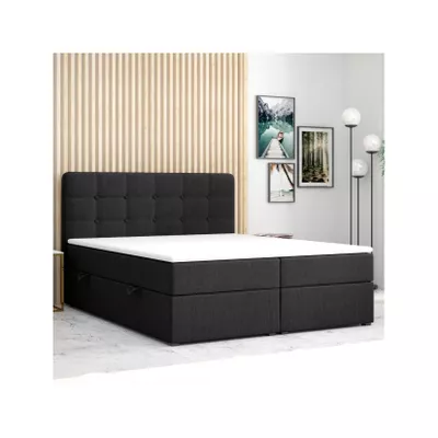 M-Punkt  Boxspringbett Prag inkl. VISCO Topper (180 x 200 cm) mit Bettkasten Chesterfield - Schwarz