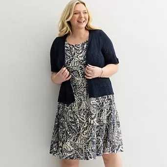 Plus Size Robbie Bee Crochet Jacket & Dress Set