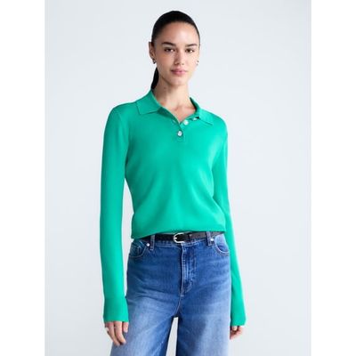 Free Assembly Women's and Women's Plus Polo Sweater with Long Sleeves, Lightweight, Sizes XS-4X