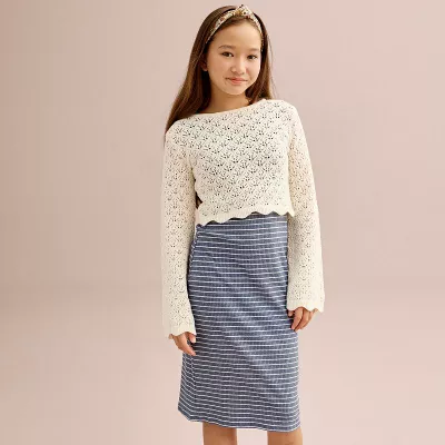 Girls 7-16 Speechless Striped Dress & Crochet Sweater Set