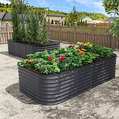 Veikous Dark Gray Galvanized Steel Raised Garden Bed Many-in-1 Planter Box Outdoor, 96 x 48 x 24in.