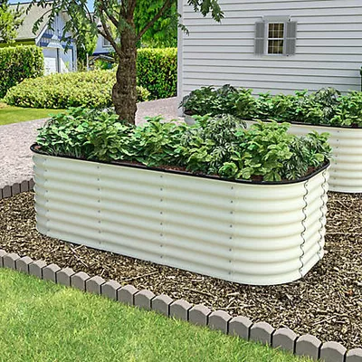 Veikous Galvanized Raised Garden Bed, 6 ft. x 3 ft. x 2 ft., 9-in-1 Planter Box, Outdoor, Pearl White