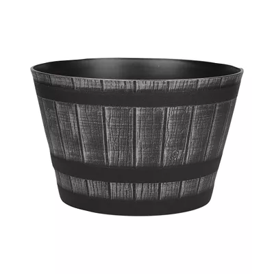 Whiskey Barrel Plastic Pot Grey/Brown 40cm