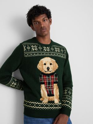 Jersey navideño familiar con perrito para hombre