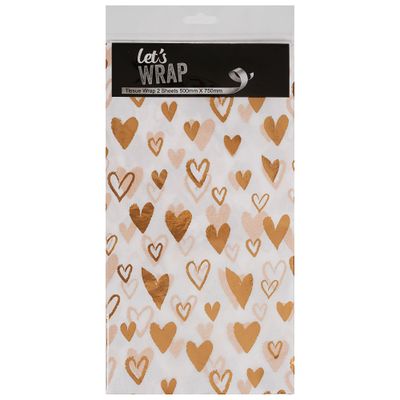 Tissue Paper Metallic Foil Hearts 50x75cm 2pk