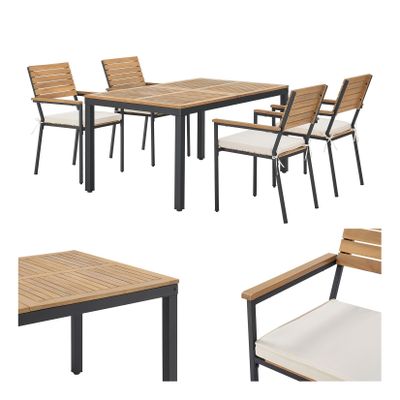 Juskys Akazienholz Gartengarnitur Rhodos - Tisch, 4 Stühle & Auflagen - Gartenmöbel Set - Holz Möbel