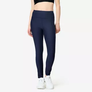 DOMYOS Leggings donna palestra traspiranti vita alta con tasca blu