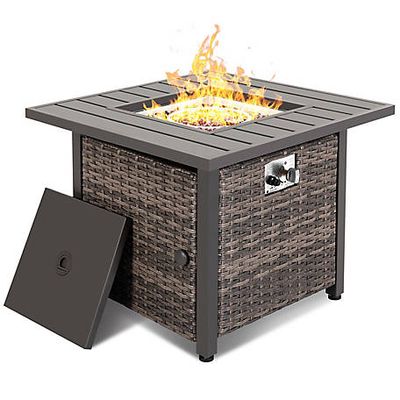 Nuu Garden Outdoor 30 in. Propane Square Rattan Fire Pit Table, Brown