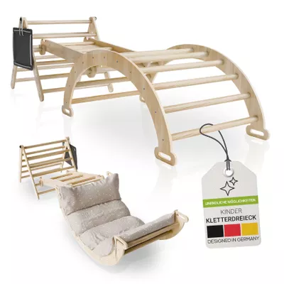 Juskys Kletterdreieck Movario Klein - Indoor Klettergerüst, Kletterdreieck und Kletterbogen, Rutsche