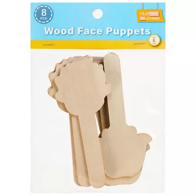 Wood Puppet Sticks Face 8pce