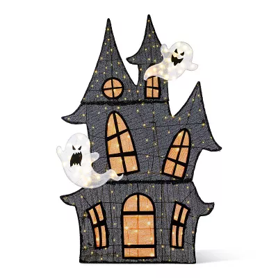 Glitzhome 61.75"H Lighted 2D Haunted House Decor, Lighted Halloween Outdoor Decoration