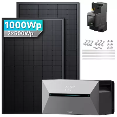 Solarmars® 1000W Balkonkraftwerk mit Speicher, Anker SOLIX Solarbank 2 E1600 pro - Mit Ziegeldachhalterung