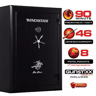 Winchester Safes 65 Long Guns + 8 Pistol Pockets, 90-minute Fire Protection & UL Listed Electronic Lock, Black,Features GunSTIXX