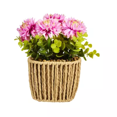 Blooms Faux Flowers In Woven Pot