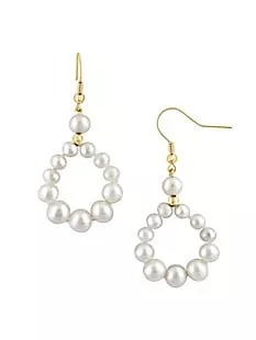 14K Yellow Gold and 4MM Freshwater Pearl Circular Drop Earrings