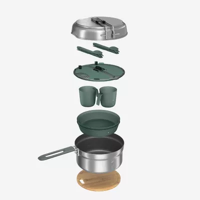 QUECHUA Kochset Edelstahl Antihaftbeschichtung Camping - 500 15-teilig für 2 Personen