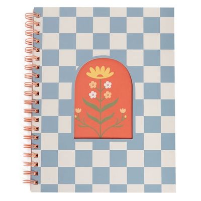 Pearhead Flower Checkered Spiral Notebook, College Ruled, 8 x 10.5