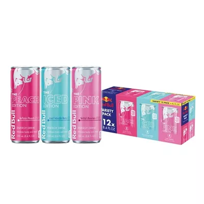 Red Bull Energy Drink Variety pack, Peach, Iced Vanilla Berry, Pink