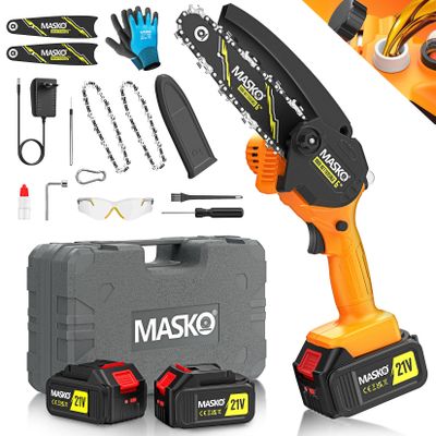 MASKO® Mini-Kettensäge mit Akku 8000mAh   Handkettensäge Elektro mit 2 Akku 4000mAh für Gartenscheren/Astscheren/Holzschneiden   Motorsäge 800W automatisches Ölsystem