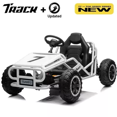 Track 7 24V Electric Go Kart, Racing Go Kart, Independent Electronic Brake Foot Pedal, Durable Full Steel Frame, 4 Mph Max Speed Electric Go Kart, 24V Outdoor Ride On Car for Kids Age 6+, White