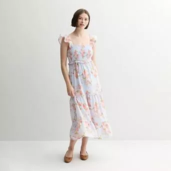 Juniors' Rewind Flutter Strap Tiered Maxi Dress
