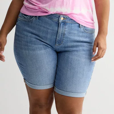 Plus Size Sonoma Goods For Life® Roll Cuff Denim Bermuda Shorts