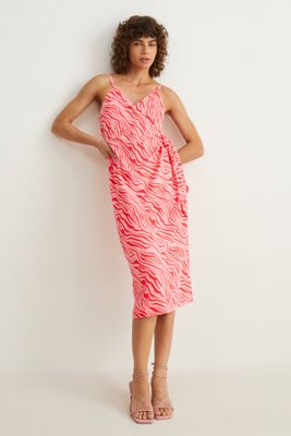 Wrap dress - linen blend - patterned