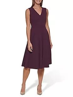 Scuba Crepe Sleeveless V-Neck Midi Dress