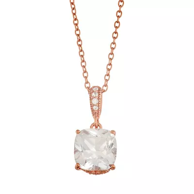 Cubic Zirconia 14k Rose Gold Plated Pendant Necklace
