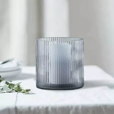 Better Homes & Gardens Blue Glass Ribbed Hurricane Candle Holder, 5", Medium, Living Room