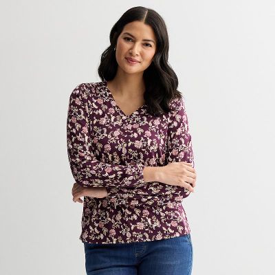 Women's Croft & Barrow® Smocked Henley Blouse