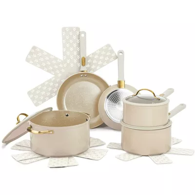 Thyme & Table Granite 12-Piece Cookware Set Non-Stick - Taupe & Gold