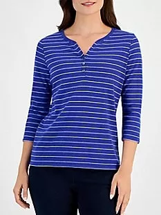 North Stripe Three-Quarter-Sleeve Henley Top