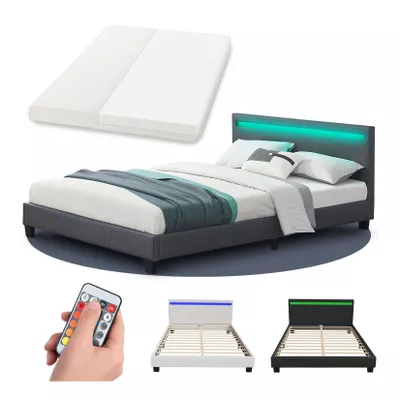 Juskys Polsterbett Paris 140 x 200 cm Einzelbett in dunkelgrau mit Kaltschaummatratze