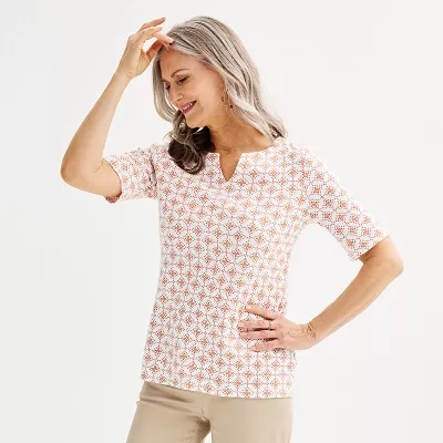 Women's Croft & Barrow® Elbow-Sleeve Splitneck Top