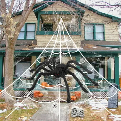 276" Halloween Spider Web and 79" Giant Halloween Spider Halloween Decorations Virtual Realistic Hairy Spider Halloween Outdoor Indoor Decoration