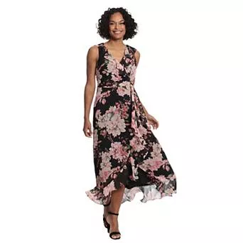 Women's London Times Ruffled Chiffon Maxi Dress