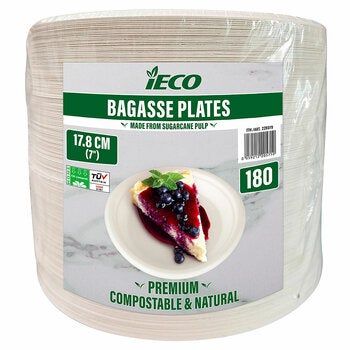IECO 17.8cm Bagasse Compostable Plate 180 Count
