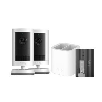 Ring Outdoor Camera Plus 2K Battery White 2 Pack And Dual Battery Charging Station And Quick Release Battery Pack B0FH4HVMPC