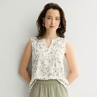 Women's Croft & Barrow® Smocked Split Neck Tank Top