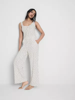 Pantalón de pijama estampado en tejido pointelle