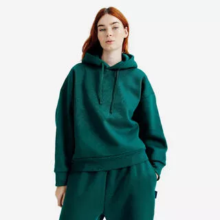 DECATHLON Felpa donna ELEMENTALS con cappuccio cropped pesante verde