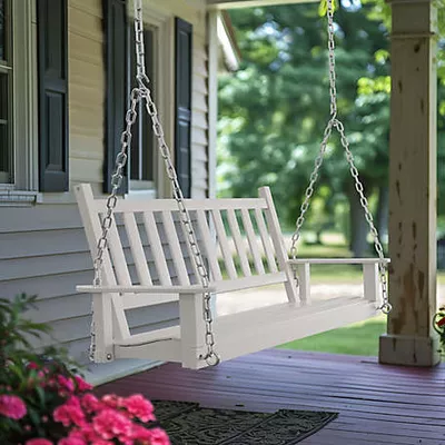 Veikous 2-Person Outdoor Wooden Patio Porch Swing with Chains and Curved Bench, 550 lb. Capacity, 4 ft.