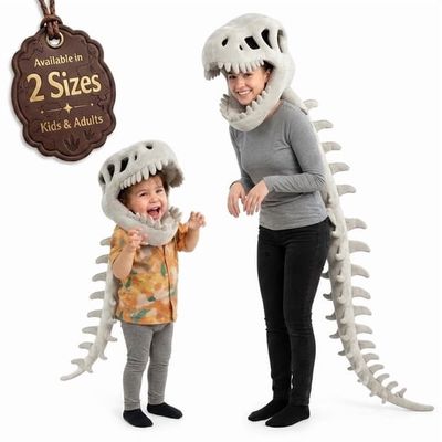 Plush Dinosaur Skeleton Costume with 3D Headgear for Halloween