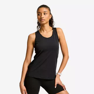 DECATHLON Canotta nera donna palestra READY 100 regular fit traspirante