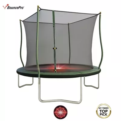 Sportspower BouncePro 10ft Trampoline Meets ASTM Safety Standards, Heavy-Duty Rust-Resistant Steel Frame, UV-Resistant Jump Mat, Safety Net & LED Flashing Undermat Light