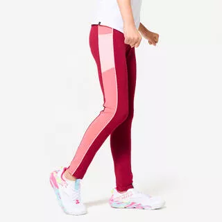 DOMYOS Leggings bambina ginnastica S 500 traspiranti vita alta con tasca viola